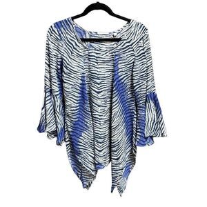 Larsen Gray Women’s Blue Animal Print Bell Sleeve Tunic Size Medium